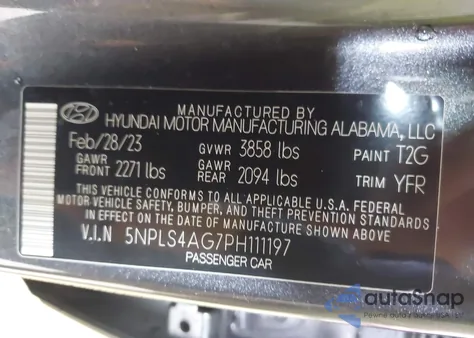 2023 Hyundai Elantra Sel z USA, uszkodzony, nr VIN 5NPLS4AG7PH111197